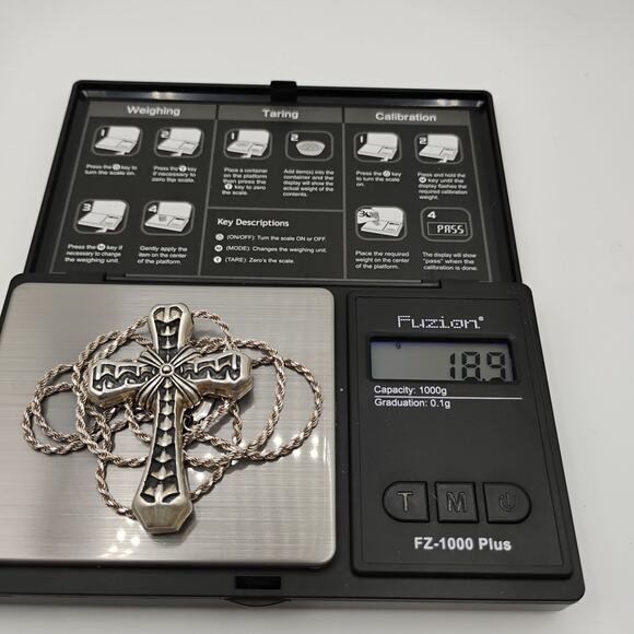 BBJ Cross in Sterling Silver on 24-inch Rope Chain - Picture 2 of 5